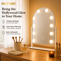 Miroir de Maquillage Lumineux Arqué à 12 Ampoules avec Haut-Parleur Bluetooth, Base Large et Stable, 3 Couleurs Dimmables, Tactile, Rotation à 360°, Cadeau Chambre OEM