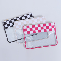 Pochette plate transparente en PVC épais de haute qualité, à motif à carreaux, imprimée sur mesure, pour projets et accessoires de point de croix