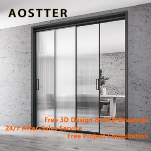 Porte coulissante en aluminium gris à cadre fin AOSTTER, double vitrage, grande porte patio en verre, porte coulissante de balcon du sol au plafond - Product Image 3