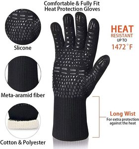 Heat Resistant Dotted BBQ Oven Gloves Flame Retardant Aramid Deyan Fiber with <b>Silicone</b> Printed Cotton Lining - Product Image 3