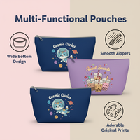 Ensemble de trousses de maquillage portables en toile imprimée de dessins animés mignons, écologiques et tendance, avec fermeture éclair, pour enfants, école et voyage - Collection Royal Fair