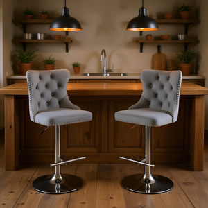 Tabouret de bar Db Furniture moderne rembourré avec base chromée, pivotant, hauteur réglable de 25 à 33 pouces, pour style farmhouse - Product Image 2
