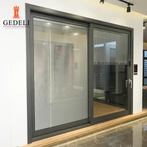 GWDELI ประตูบานเลื่อนกระจกนิรภัยอลูมิเนียมสองชั้น ประตูบานเลื่อนประหยัดพลังงานคุณภาพสูง