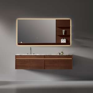 Luxury <strong>Chinese</strong> <strong>Style</strong> Wall-Mounted <strong>Bathroom</strong> Vanity Smart Mirror Waterproof Ceramic Countertop Solid Wood Vanities Lacquer Ceramic - Product Image 2