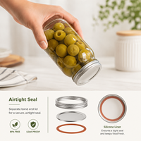 Frasco de Vidrio Transparente de Gran Capacidad con Tapa Hermética, Frasco Mason de Grado Alimenticio para Almacenamiento de Frutas, Jugos y Bebidas