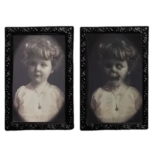 Moldura de retrato Lenticular para festas de Halloween, moldura de retrato 3D de horror com rosto em mudança, decoração de parede para Halloween