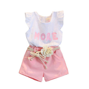 Conjunto de Ropa de Verano para Niñas en Oferta, Top con Volantes a Rayas y Pantalones Cortos de Mezclilla, Conjunto de Dos Piezas - Product Image 3