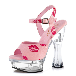 Sandali Estivi da Donna con Tacco Alto 14cm, Trasparenti, Fondo Spesso, Labbra Rosse, Piattaforma alla Moda, Punta Aperta, per Pole Dance - Product Image 1