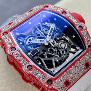 Men's Red Carbon Fiber <b>Skeleton</b> <b>Automatic</b> Mechanical <b>Watch</b>, Tonneau-Shaped Diamond and Sapphire Crystal <b>Watch</b>, Hip Hop Style - Product Image 2