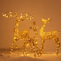 Décoration de Noël en fer forgé : Famille de cerfs de trois membres avec chariot, pour sapin de Noël et vitrine