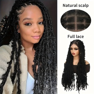 Peluca Africana con Raya al Medio, <span class=keywords><strong>Trenzas</strong></span> Mariposa Cortas y Desordenadas, Peluca de Rastas de Cabello <span class=keywords><strong>Largo</strong></span> Rizado para Hombres y Mujeres, Seda Doméstica - Product Image 4