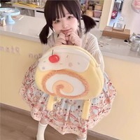 Sacs à dos pour femmes Y2K Roll Cake, sacs à bandoulière Kawaii pour femmes, sacs en peluche douce en polyester, grande capacité, design mignon de dessin animé