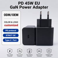 Cargador de Viaje USB C Individual de 45W GaN PD, Adaptador de Pared EU, Protección Múltiple, Carga Rápida, Bloque de Carga de Alta Velocidad para Teléfono