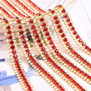 Chaîne de strass Oleeya en gros, 10 yards, 3 rangées de strass en verre (2 petits et 1 grand), garniture en chaîne de strass en cristal - Product Image 3