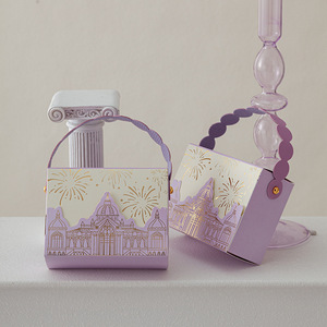 Caja de Regalo de Boda Rosa con Diseño de <span class=keywords><strong>Castillo</strong></span> en Papel Dorado 3D, con Asa de PU Festoneada y Carpetas para Empacar Dulces - Product Image 6