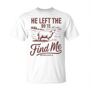 Camiseta cristiana con la frase: Él se quedó con los 99 para encontrarme, Mateo 18:14 - Product Image 2