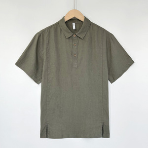 Polo en lin et coton pour homme avec logo personnalisé, respirant, à manches courtes, décontracté, boutonné, personnalisation OEM - Product Image 3