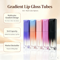 Tube de brillant à lèvres vide en gros, dégradé multicolore, 5 ml, rose/noir/blanc/bleu, emballage cosmétique personnalisé avec logo