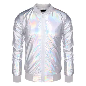 Men's Metallic Jacket 70s Disco Christmas Party Varsity Jacket Zip-up Baseball Bomber