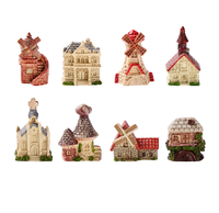 Figurine de maison de village miniature 3D, modèle architectural, bâtiment de collection, moulin à vent, église, chalet, objet de collection féerique pour présentation