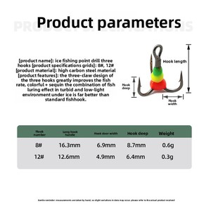 Hameçons triples en acier à haute teneur en carbone pour la pêche sur glace, à trois pointes, barbelés, pour leurres durs, matériel <span class=keywords><strong>de</strong></span> pêche - Product Image 2