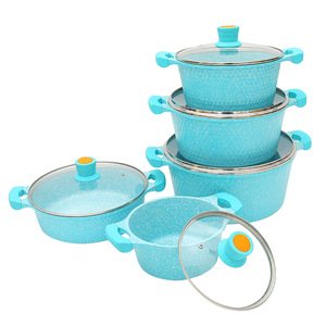 Set panci sup marmer gaya berlian kecil, Set panci masak dapur batu cor 10 buah dengan pegangan baja tahan karat - Product Image 4