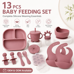 Ensemble d'alimentation pour bébé en <span class=keywords><strong>silicone</strong></span> OEM ODM : bavoir, assiette compartimentée, bol, tasse, cuillère <span class=keywords><strong>et</strong></span> fourchette à manche en <span class=keywords><strong>bois</strong></span> pour nourrissons <span class=keywords><strong>et</strong></span> tout-petits - Product Image 3