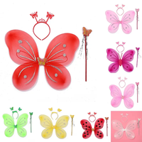 Ensemble de déguisement Ailes de Papillon pour Filles, avec Baguette Magique, Serre-tête et Jupe Courte, 6 Couleurs, en Tissu, pour l'École, le Ramadan, Noël, Diwali, pour Enfants