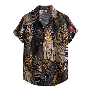 Mode Hommes À Manches Courtes Chemise Hawaïenne Tops Fruits Floral Imprimé Blouse Taille M-3XL D'été Occasionnels Chemises de Plage Pour Hommes