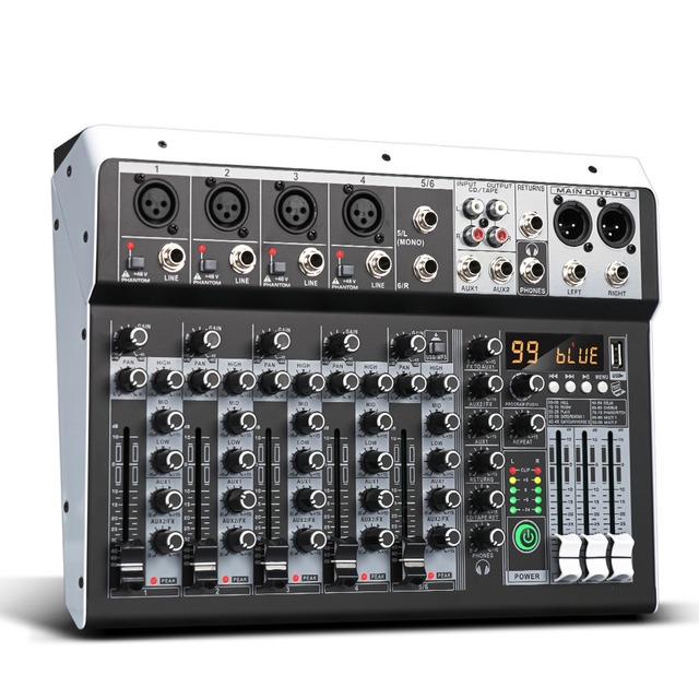 Professional 6 Channel Mixing Console Mini Audio 16 DPS Effects Sound Cards Mixers Dj Controller for Record Live Stream Karaoke