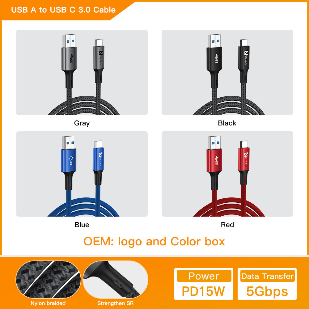 Gris [USB A TO C] 3.0 Tressé