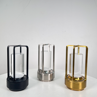 Lanterne de table en cristal sans fil moderne, rechargeable, alimentée par batterie LED, avec cage en métal, décoration de luxe pour hôtel, restaurant, bar