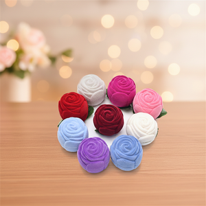 Boîte à bague en velours rose avec logo personnalisé, emballage de bijoux en forme de rose, boîte cadeau pour la Saint-Valentin, boîte à boucles d'oreilles - Product Image 2