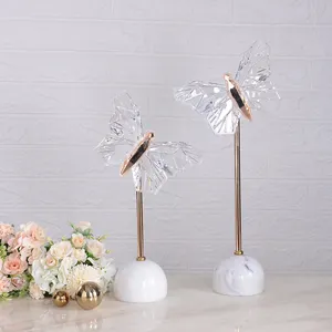 Modern country house decoration interior accessories for living room acrylic butterfly statue with marble base decor