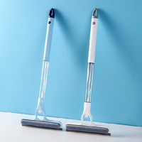 Nettoyeur de vitres durable 4-en-1 avec manche long en plastique, raclette de nettoyage pour salle de bain, porte vitrée, miroir, tampon éponge et raclette pulvérisatrice