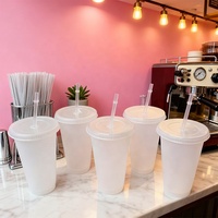 Gobelets en plastique réutilisables sans BPA de 500ml 700ml tasses à café gobelets en plastique mat avec paille et couvercle