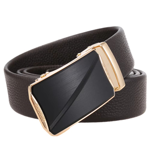 <span class=keywords><strong>Ceinture</strong></span> en cuir automatique pour homme avec boucle à cliquet géométrique à motif filigrané en cuir de vachette - Product Image 1
