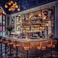 Comptoir de bar à vin en marbre pour la maison moderne et éclairée en bois personnalisé Comptoir de bar design pour restaurant boutique