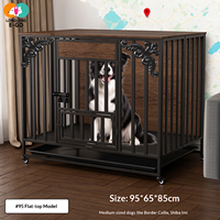 Cage pliable pour chien de 95 cm, structure en fer épaisse et panneaux en bois, étagère de rangement à plateau plat, zone de toilette séparée pour une utilisation en intérieur
