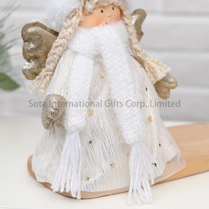 Nuova Bambola Angelo <span class=keywords><strong>di</strong></span> <span class=keywords><strong>Natale</strong></span> in Peluche, Angelo Bianco Decorato con Stelle, Giocattolo Natalizio Fatto a Mano con Ali Dorate - Product Image 3