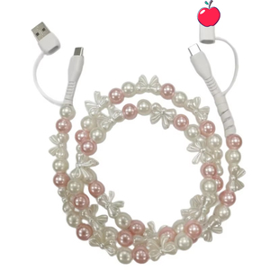 4 in 1 Cutest Dual Beaded Phone Charger With Bows Pearl Beaded Phone Charger Seneca 4 Ways Acrylic Beaded Charging Cables