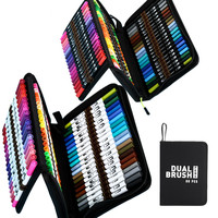 Ensemble de 60 stylos à double pointe pour aquarelle, crayons de couleur en plastique pour les fournitures artistiques, stylos pinceaux pratiques et polyvalents