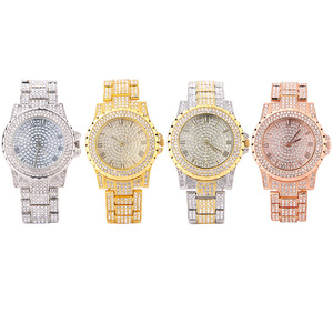 2023 tendance or Rose Sport trois yeux montre de sport pour hommes Blingbling plein diamant chiffres romains Couple montre à Quartz - Product Image 6