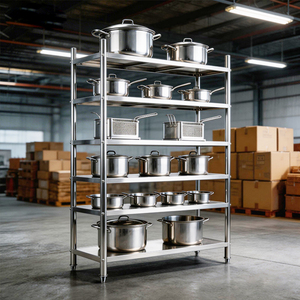 Étagère de cuisine commerciale multifonctionnelle en acier inoxydable, pieds réglables en hauteur, capacité robuste, finition brossée, usage commercial - Product Image 1