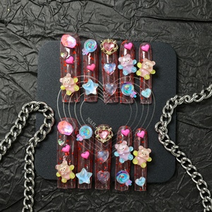 Uñas postizas de lujo acrílicas 3D con mariposas y puntas francesas, hechas a mano, de cobertura completa, largas, tipo ataúd, de alta calidad, para venta al por mayor. - Product Image 1