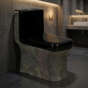 Modern Chinese Black Gold Ceramic One Piece WC Siphonic Dual Flush Floor Mounted Water Closet Toilet - Product Image 5