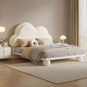 Lit d'appoint pour enfants Cloud Princess 1,2 m et 1,35 m, couleur crème, design moderne en bois, revêtement en coton pour filles et garçons, petite chambre - Product Image 1