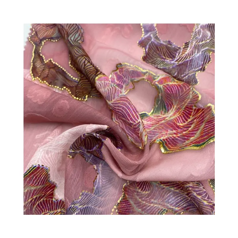 Мусульманский цветочный дизайн на заказ простой 100% Полиэстер Тканый однотонный шифон жаккардовая ткань для женского платья