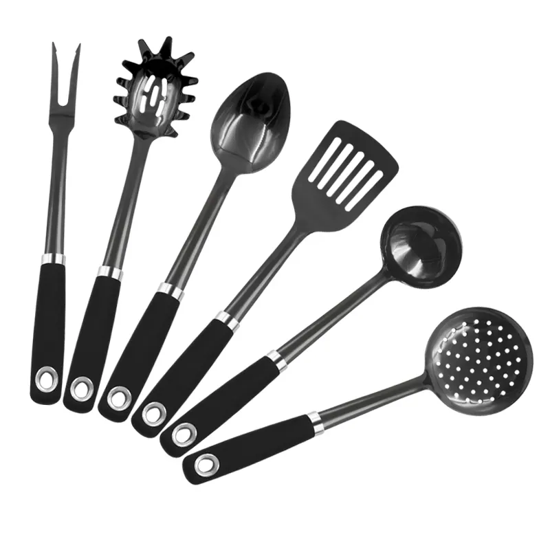 6 pcs cozinha acessórios TPR lidar com titânio preto aço inoxidável cozinha ferramentas cozinha utensílios conjunto