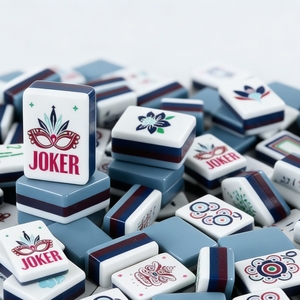 En stock – Nouveaux articles de <span class=keywords><strong>plage</strong></span> : Mini jeu de Mahjong de voyage de luxe à 4 couches en acrylique gravé, 160 tuiles bleu-gris, édition américaine - Product Image 1